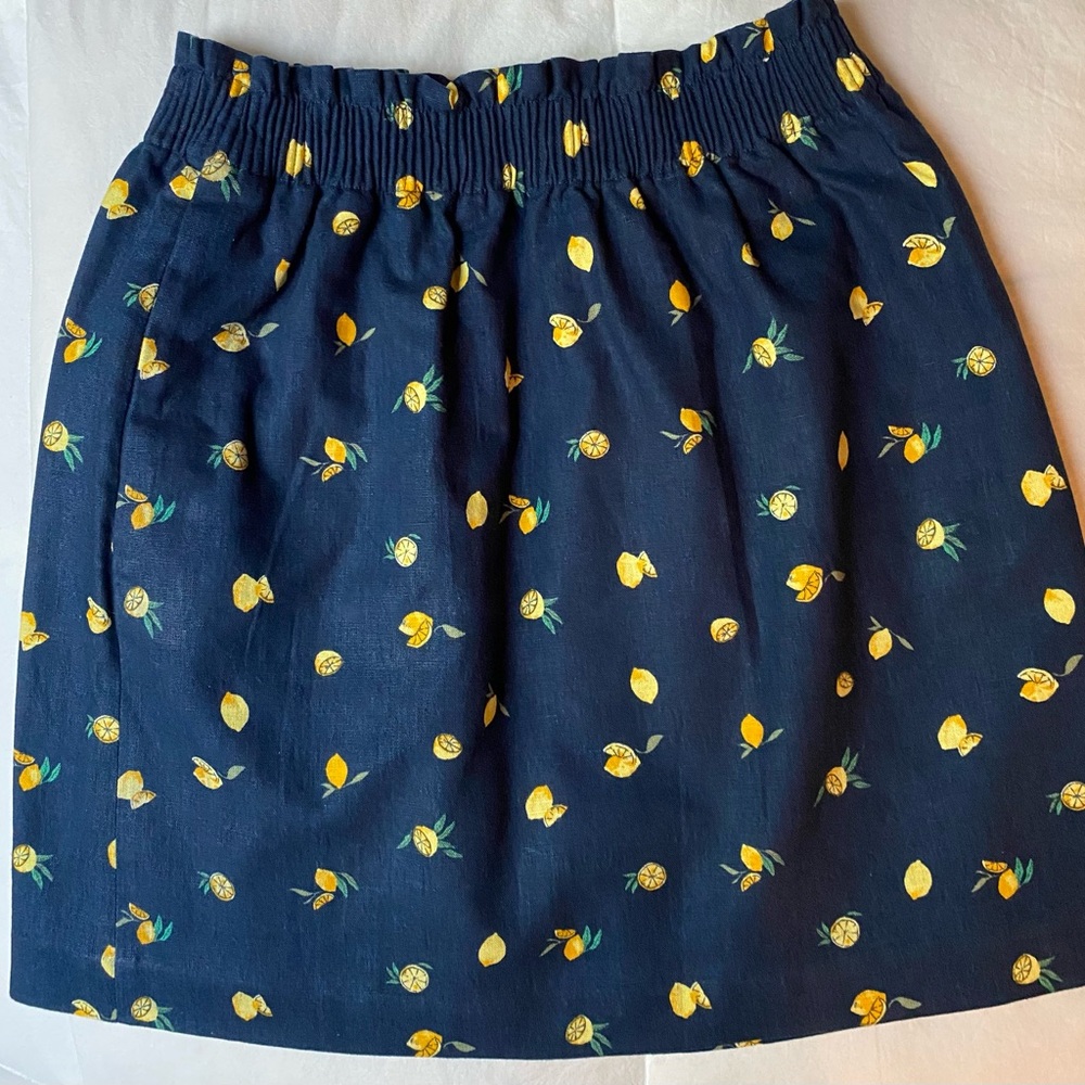 JCrew Navy Blue Lemon Print Skirt